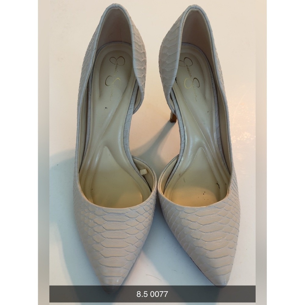 Jessica Simpson Light Cream Faux-Snakeskin Pointed Toe Pumps